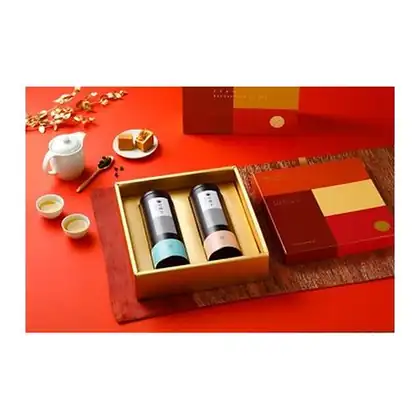 京盛宇|旭日禮盒-雙罐茶葉組合|清香烏龍茶 100g + 台灣紅茶 50g|附專屬提袋